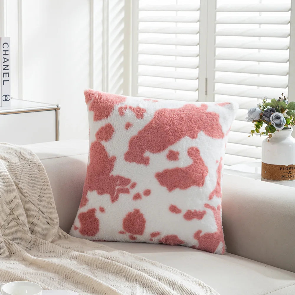 Double-sided cow pattern plush Throw Pillow 18x18 Inch 1 Pc,Decorative Cushion Washable Invisible Zipper Skin-friendly for Sofa