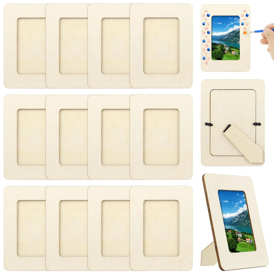 12Pcs/Set Unfinished Wooden Photo Frames Craft Frames Set Paintable Picture Frame For DIY Projects School Crafts Home Decoration