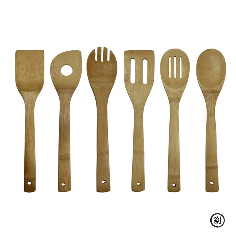 6 Pieces Bamboo Spoon Spatula Kitchen Utensil Wooden Cooking Tool Mixing Set
