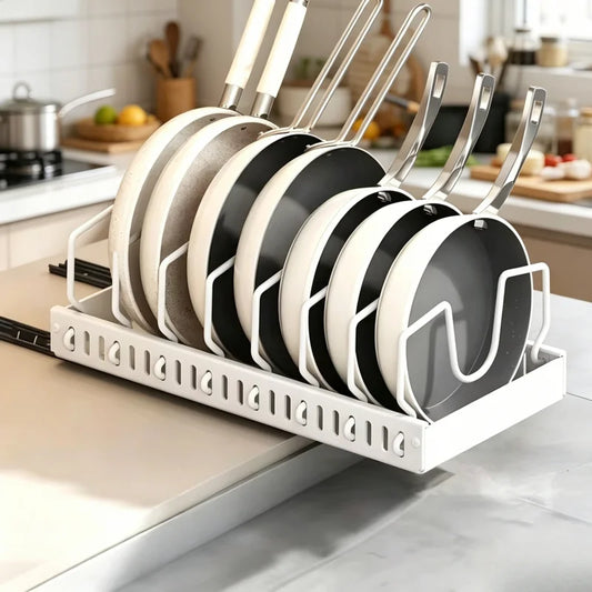 Pull Out Pots & Pans Organizer for Under Cabinet, Storage Rack with Adjustable Dividers & Pot Lid Holder