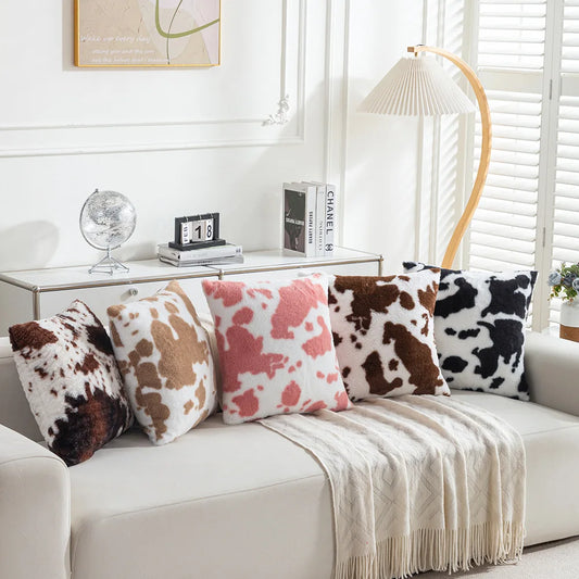 Double-sided cow pattern plush Throw Pillow 18x18 Inch 1 Pc,Decorative Cushion Washable Invisible Zipper Skin-friendly for Sofa