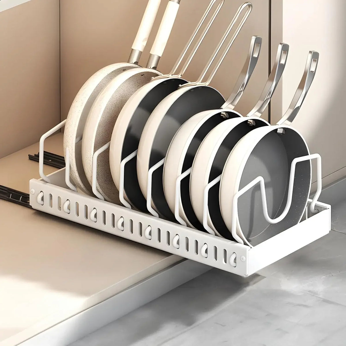Pull Out Pots & Pans Organizer for Under Cabinet, Storage Rack with Adjustable Dividers & Pot Lid Holder