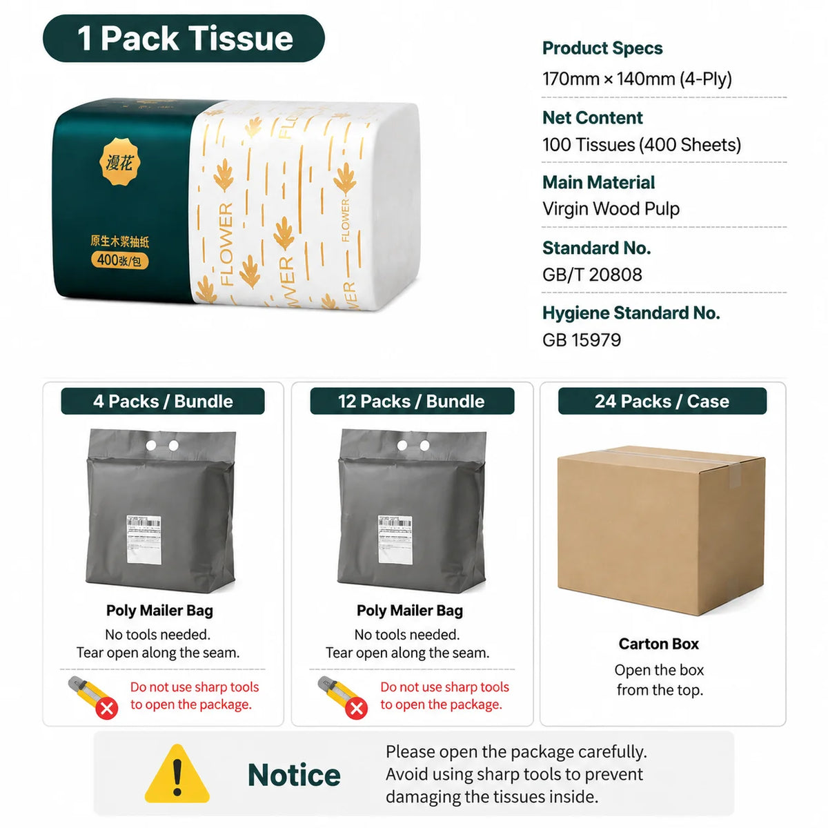 4/12/24Bulk Pack Paper Towels 4-Ply Soft Strong No Fluorescent Virgin Wooden Pulp Facial Tissue Bathroom Office Daily Napkins