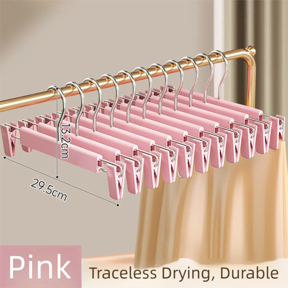5Pcs Adjustable Pants Hangers with Clips Seamless Non-Slip Trousers Hanger Space Saving Hanging Hook Clothes Hangers for Pants