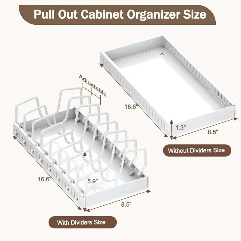Pull Out Pots & Pans Organizer for Under Cabinet, Storage Rack with Adjustable Dividers & Pot Lid Holder