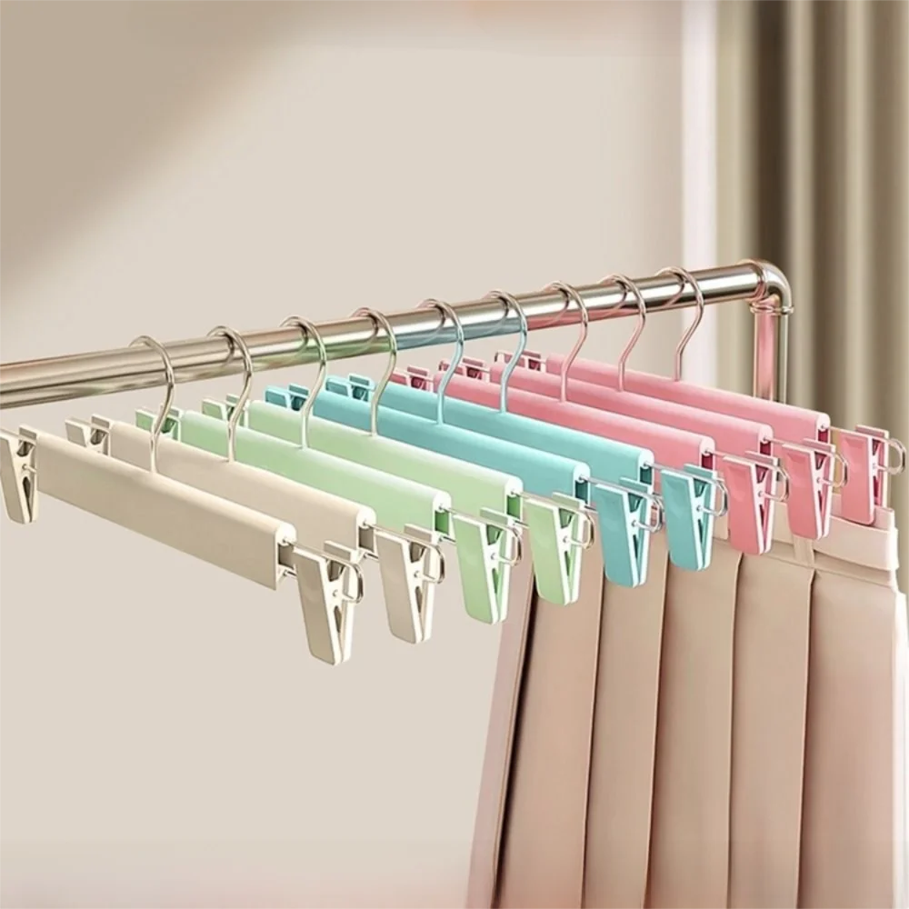 5Pcs Adjustable Pants Hangers with Clips Seamless Non-Slip Trousers Hanger Space Saving Hanging Hook Clothes Hangers for Pants