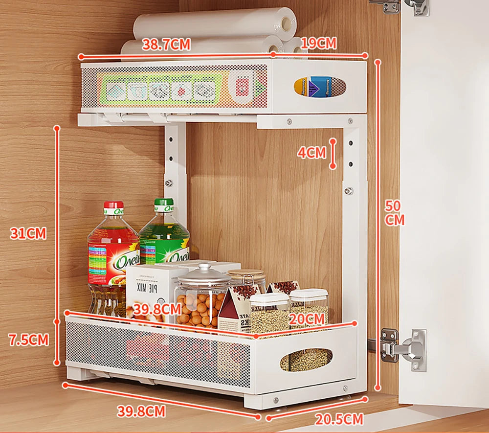 2-Tier Sliding Under Sink Organizer with Pull-Out Drawers