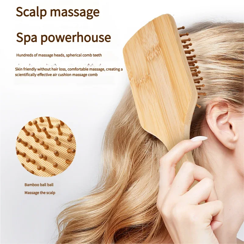 Bamboo Hair Brush Women Styling Hair Comb Hairbrush Wide Teeth Bamboo Combs for Hair Smooth Massage Scalp Brush Barber Comb