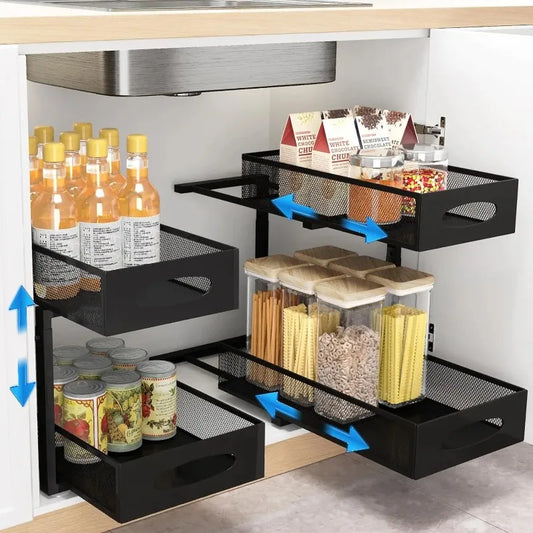 2-Tier Sliding Under Sink Organizer with Pull-Out Drawers