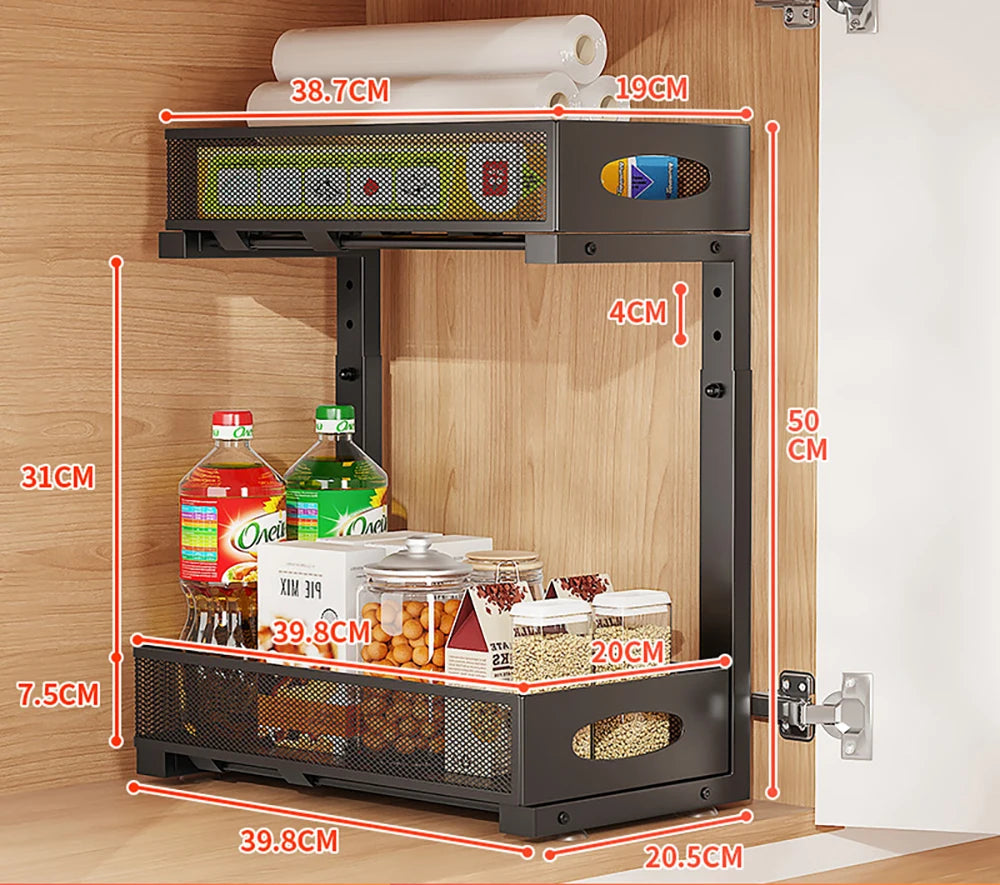 2-Tier Sliding Under Sink Organizer with Pull-Out Drawers