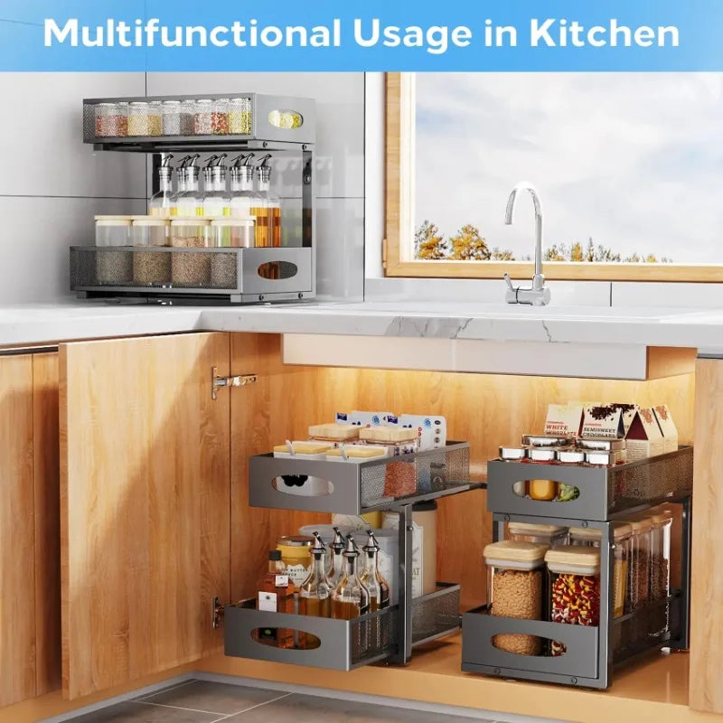 2-Tier Sliding Under Sink Organizer with Pull-Out Drawers