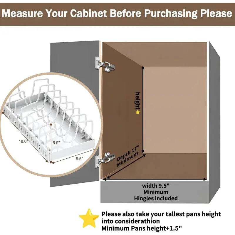 Pull Out Pots & Pans Organizer for Under Cabinet, Storage Rack with Adjustable Dividers & Pot Lid Holder