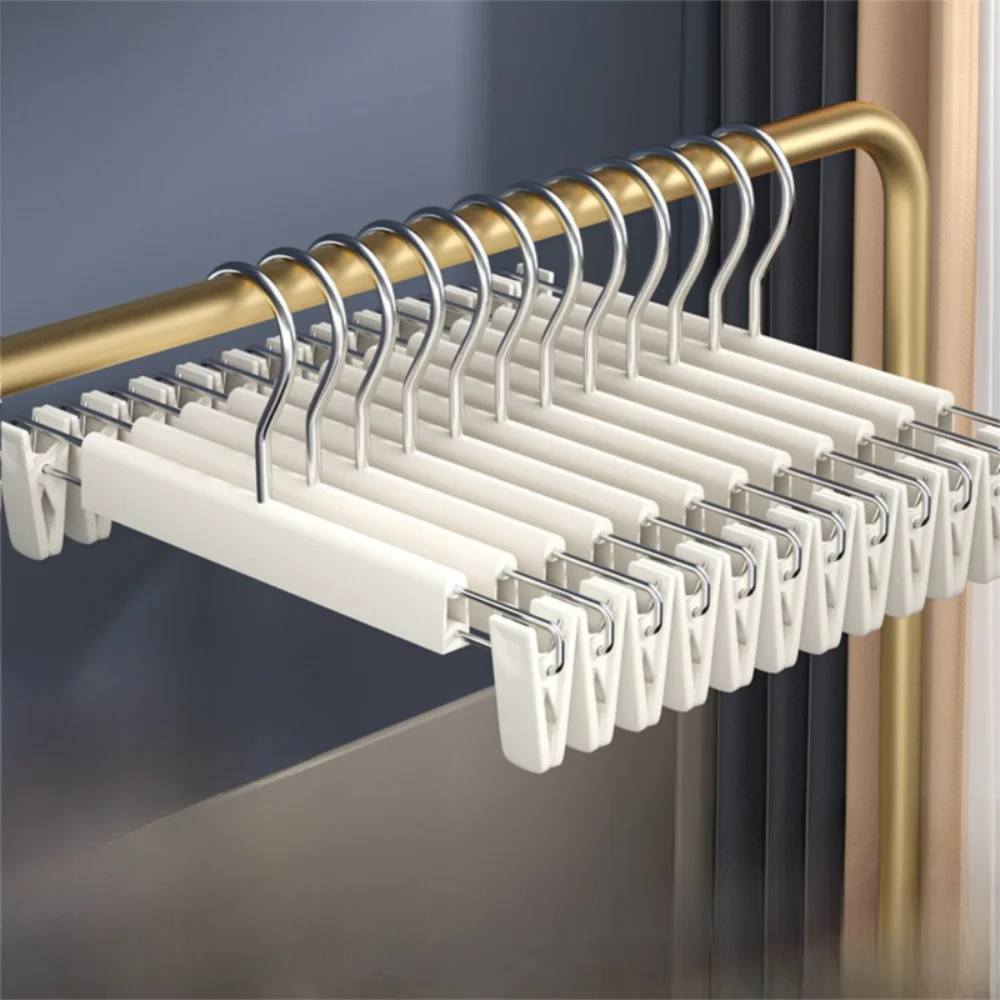 5Pcs Adjustable Pants Hangers with Clips Seamless Non-Slip Trousers Hanger Space Saving Hanging Hook Clothes Hangers for Pants