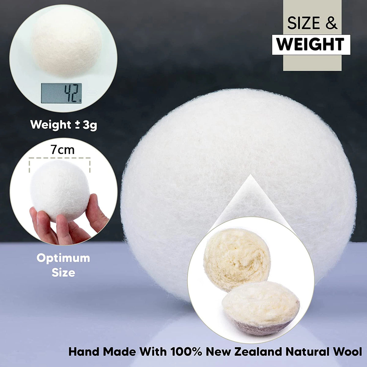 Wool Dryer Balls 7CM Premium Natural Fabric Softener Wool Balls Replaces Dryer Sheets Laundry Balls for Dryer