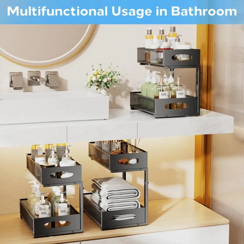 2-Tier Sliding Under Sink Organizer with Pull-Out Drawers